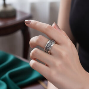 Retro Copper Thai Silver Plated Tibetan Six-character Mantra Rotatable Ring for Men