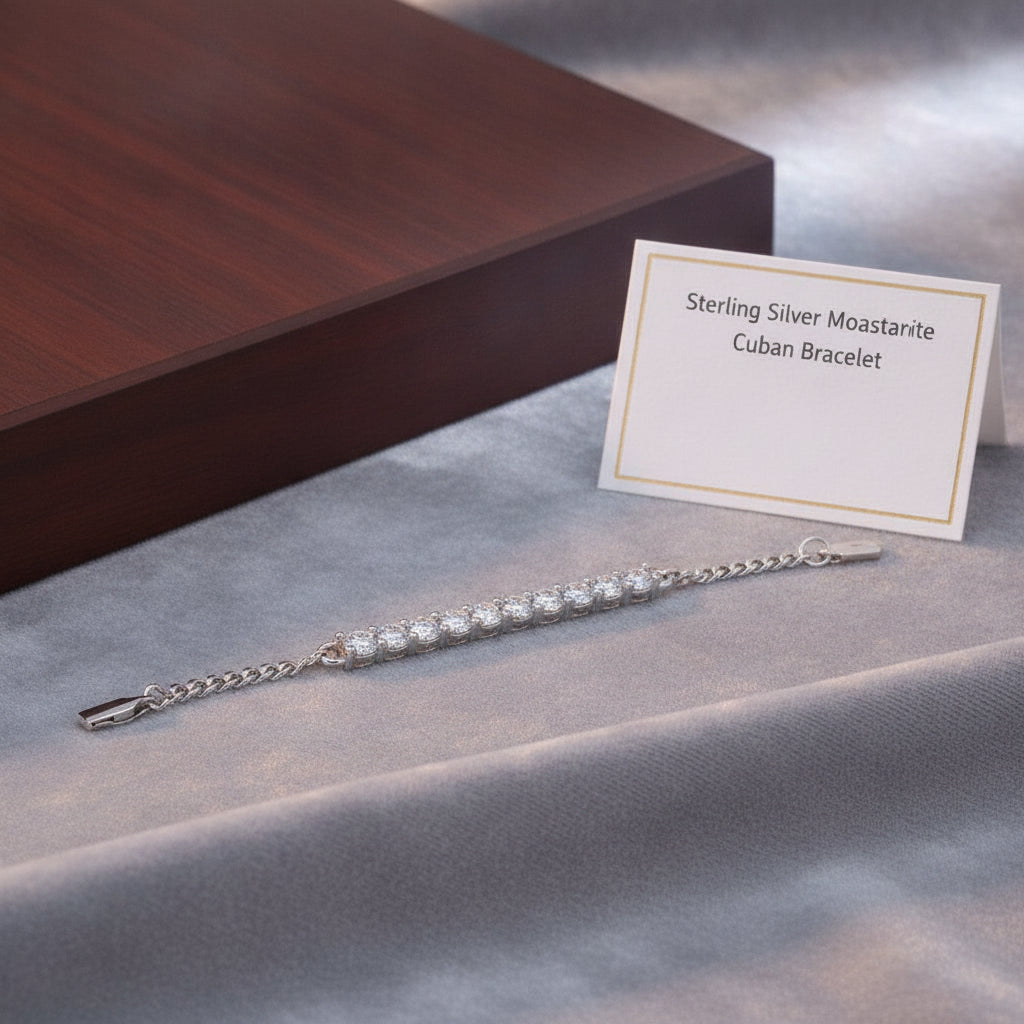 Women's Timeless Dazzling 925 Sterling Silver Moissanite Paved Cuban Link Bracelet - Image 3