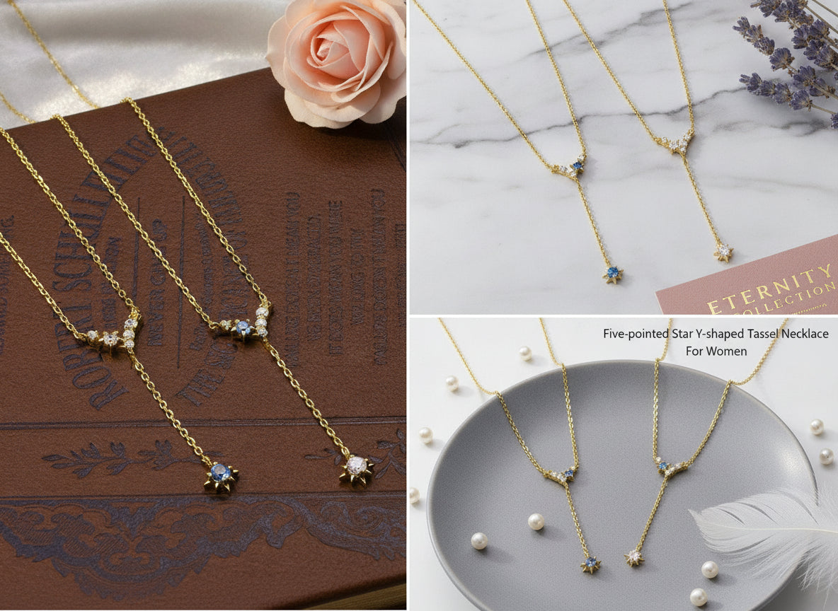 Silver Five-pointed Star Y-shaped Tassel Necklace For Women - Image 3