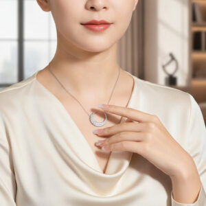 Sterling Silver Moissanite Crescent Moon Pendant Necklace Elegant for Women 925 Silver Clavicle Chain