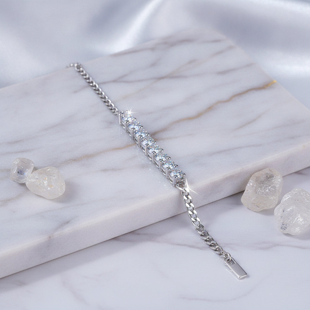 Women's Timeless Dazzling 925 Sterling Silver Moissanite Paved Cuban Link Bracelet - Image 4