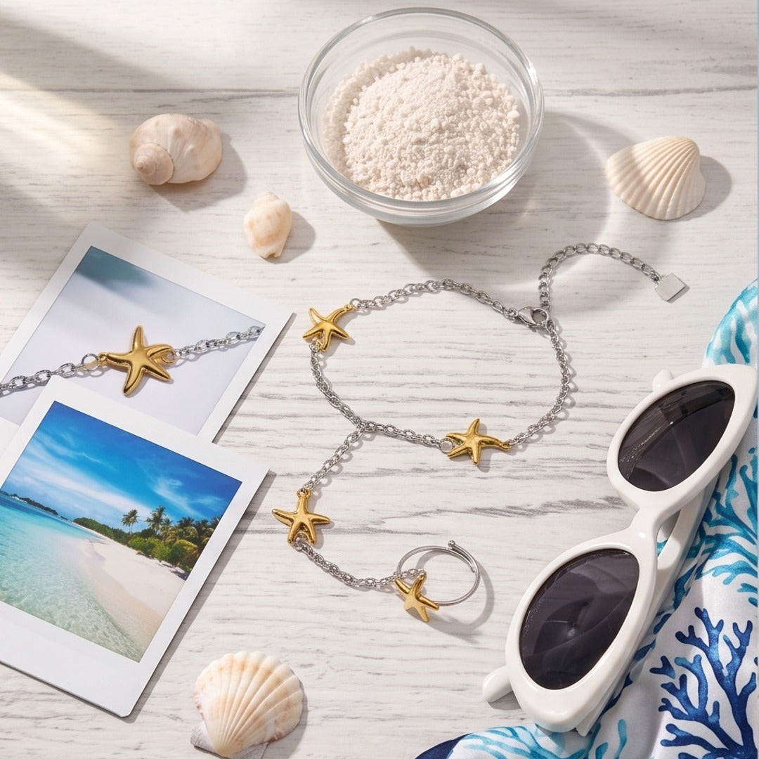 Two-Tone Starfish Finger Chain Slave Bracelet - Light Luxury Gold and Silver Geometric Stainless Steel Hand Chain for Women - Image 4