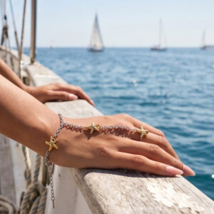 Two-Tone Starfish Finger Chain Slave Bracelet - Light Luxury Gold and Silver Geometric Stainless Steel Hand Chain for Women