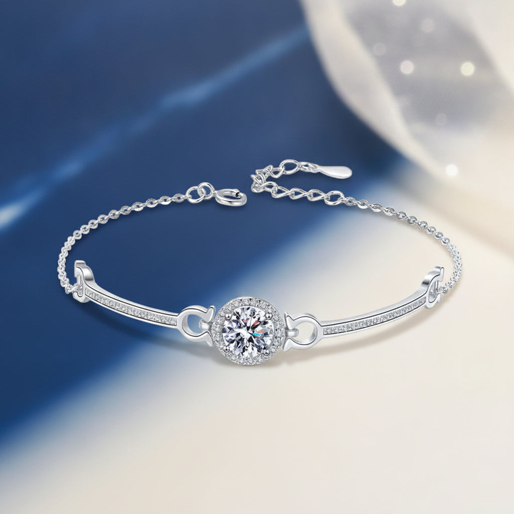 925 Sterling Silver 1 Carat Round Moissanite Bracelet White Gold Tone Luxury Style - Image 4