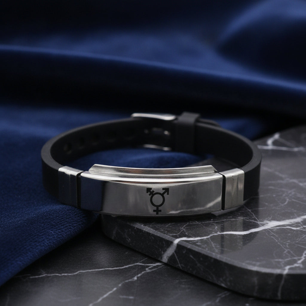 Engravable Stainless Steel Silicone LGBT Pride ID Bracelet for Gay Lesbian Transgender Men Women - Image 2