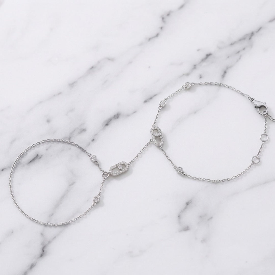 European Style Geometric Finger Chain Bracelet - Zircon Eye Copper Slave Bracelet for Women - Image 4