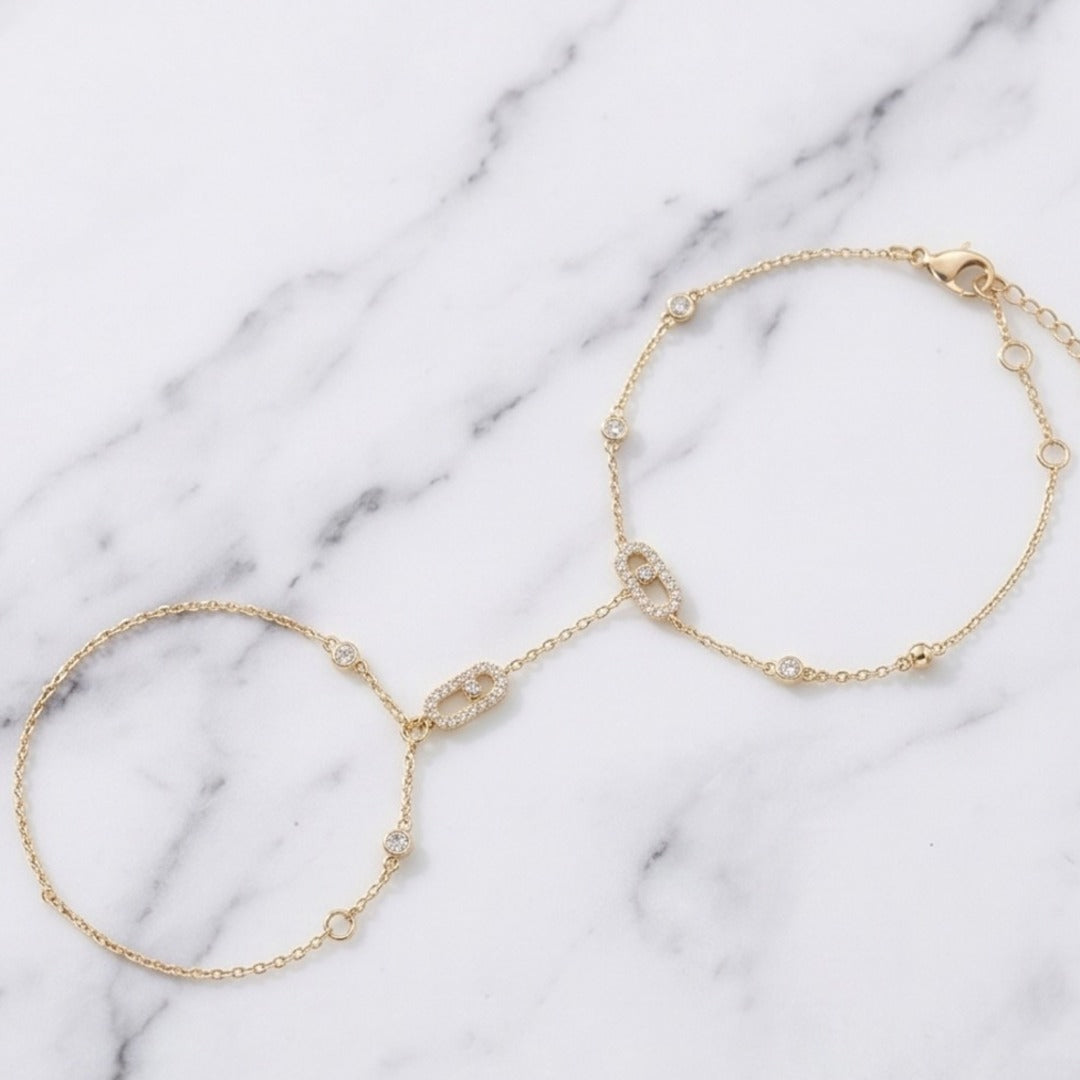 European Style Geometric Finger Chain Bracelet - Zircon Eye Copper Slave Bracelet for Women - Image 5