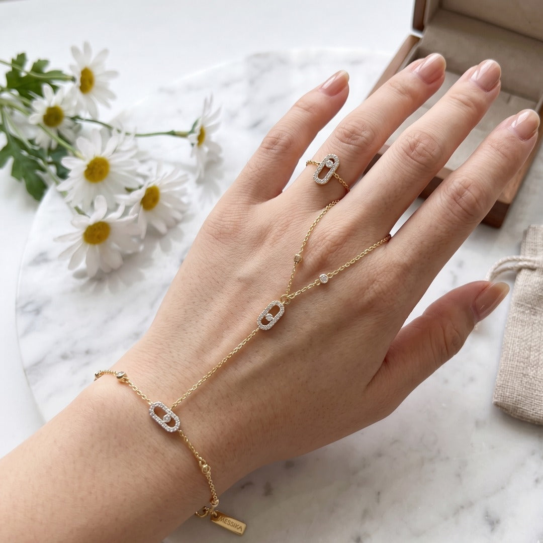 European Style Geometric Finger Chain Bracelet - Zircon Eye Copper Slave Bracelet for Women - Image 2
